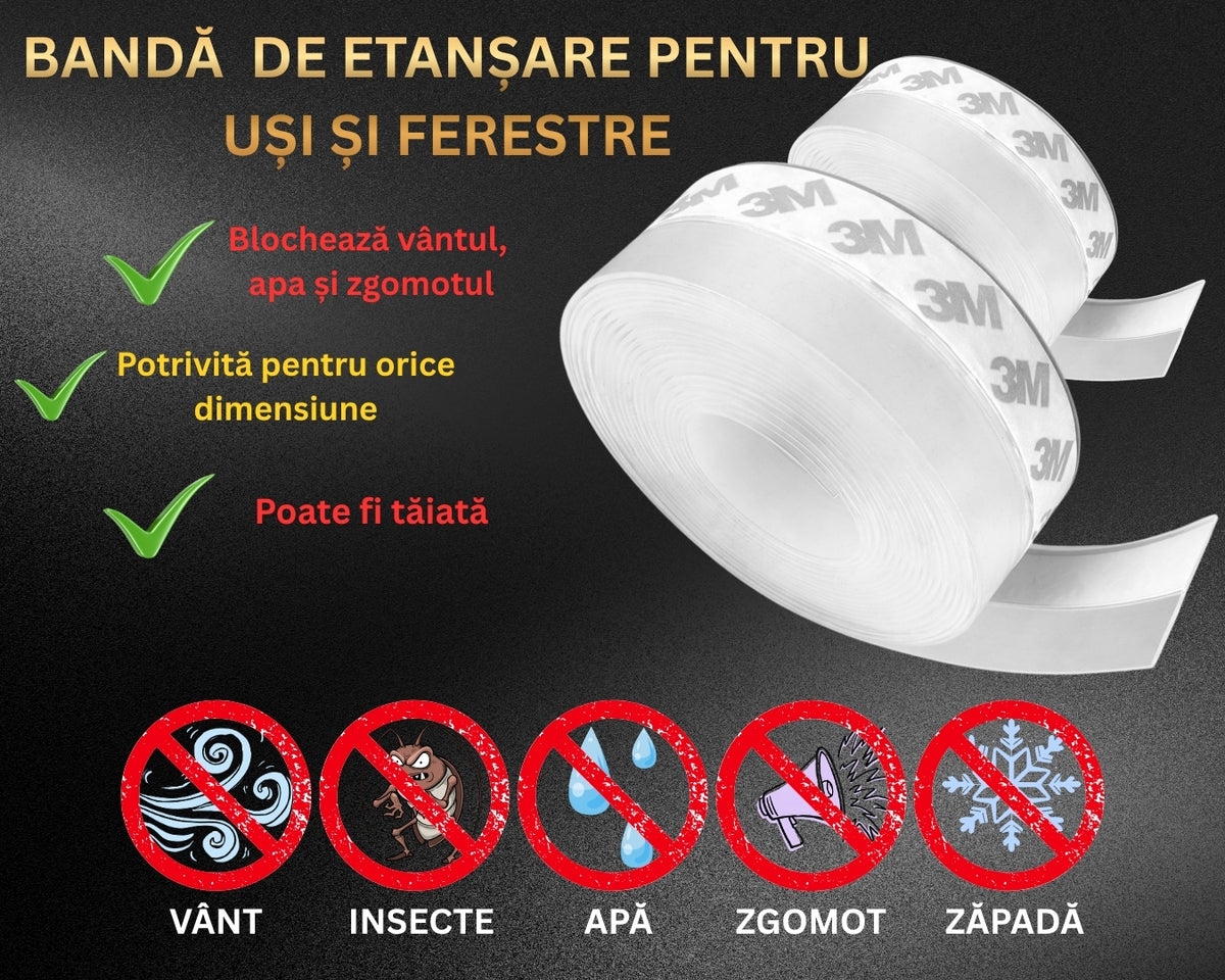 Bandă FlexSeal™ – Etanșare rapidă pentru uși, ferestre și cabine de duș